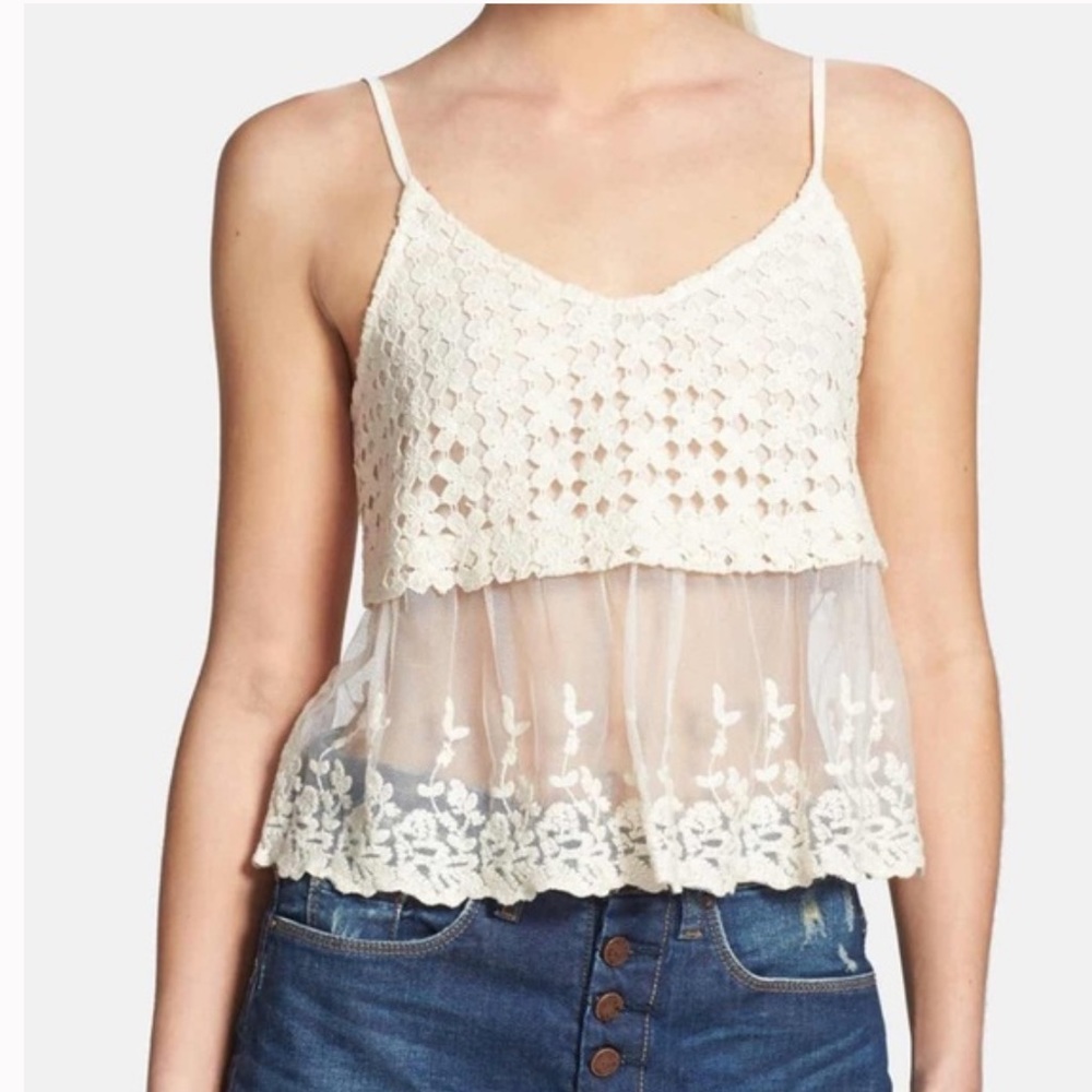 ASTR Crochet Embroidery Lace Camisole Crop Top